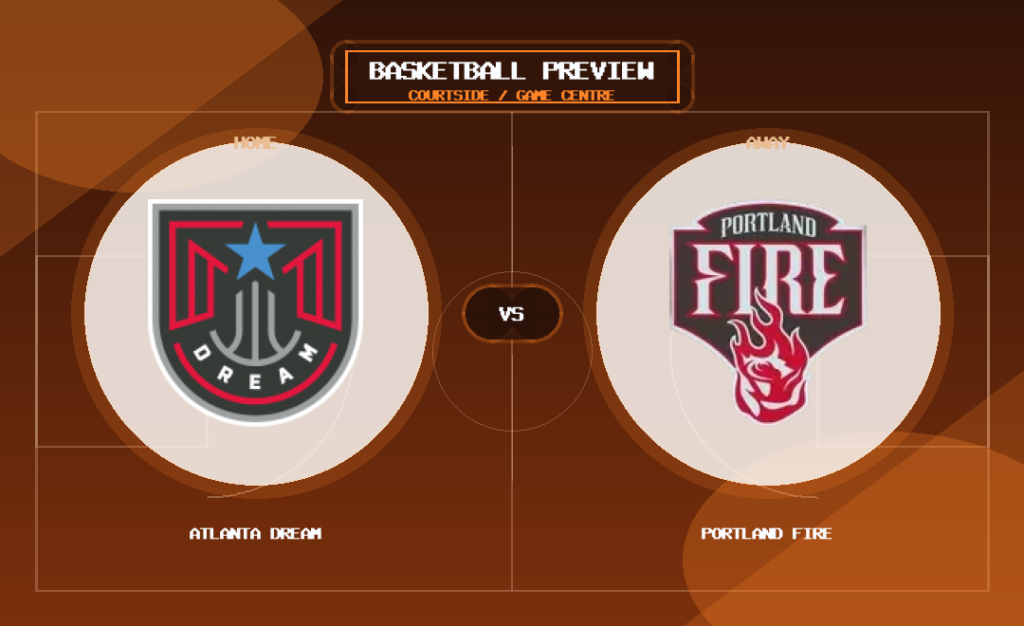 Atlanta Dream vs Portland Fire team logo match preview graphic