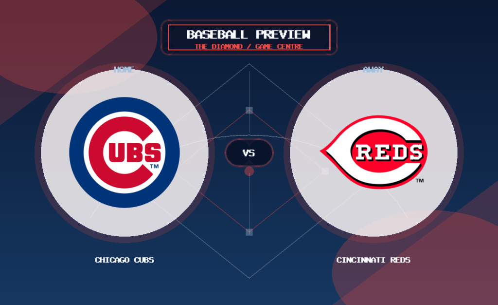 Chicago Cubs vs Cincinnati Reds team logo match preview graphic