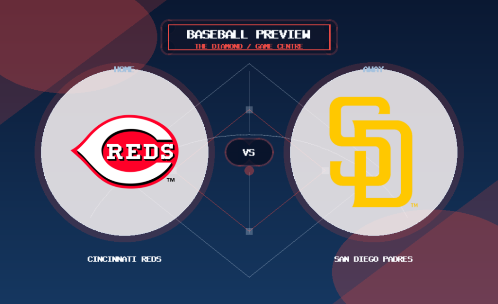 Cincinnati Reds vs San Diego Padres team logo match preview graphic