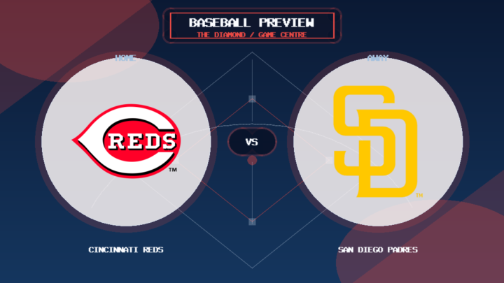 Cincinnati Reds vs San Diego Padres team logo match preview graphic
