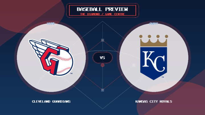 Cleveland Guardians vs Kansas City Royals team logo match preview graphic