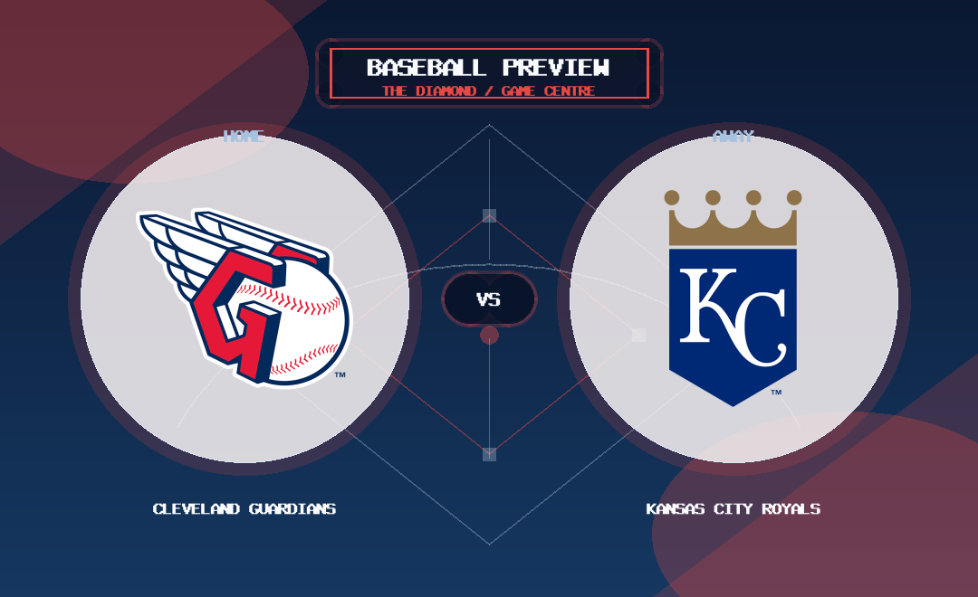 Cleveland Guardians vs Kansas City Royals team logo match preview graphic
