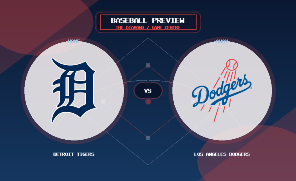 Detroit Tigers vs Los Angeles Dodgers team logo match preview graphic