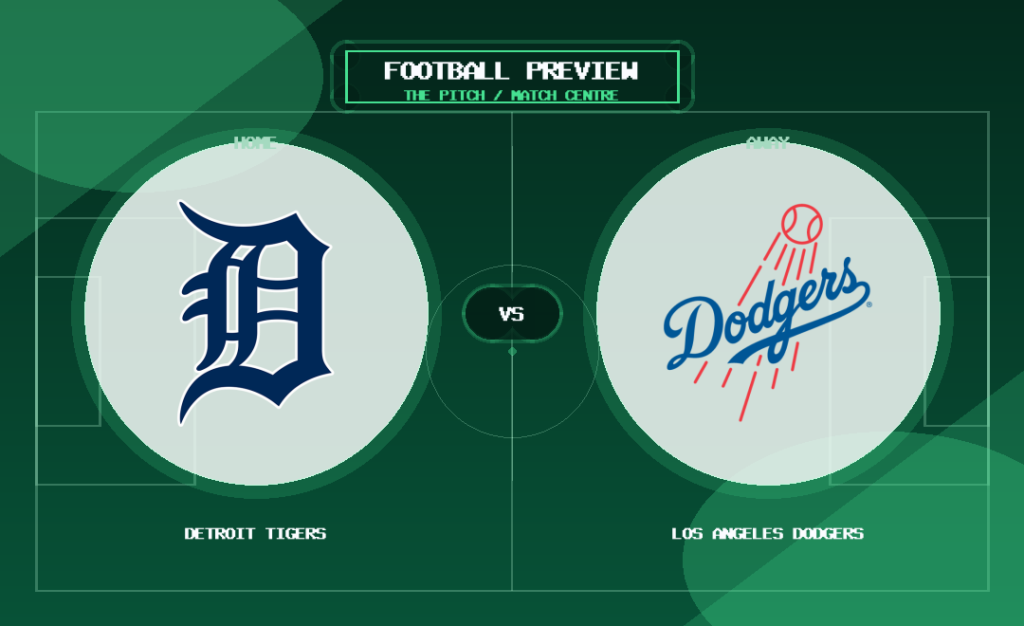 Detroit Tigers vs Los Angeles Dodgers team logo match preview graphic
