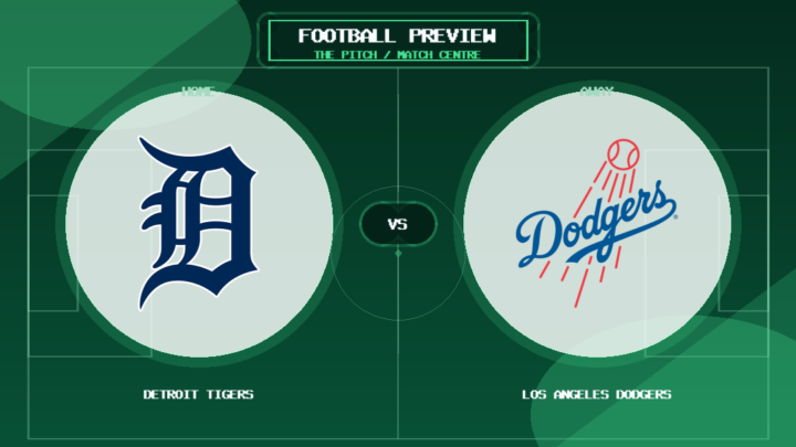 Detroit Tigers vs Los Angeles Dodgers team logo match preview graphic