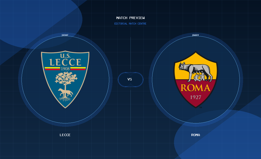 Lecce vs Roma club crest match preview graphic