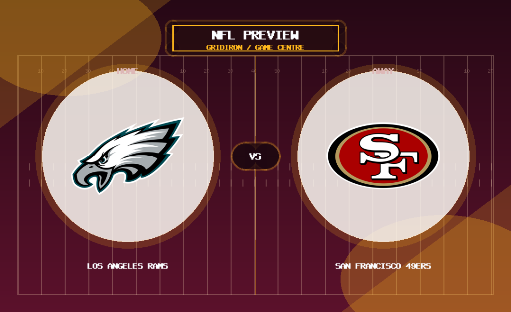 Los Angeles Rams vs San Francisco 49ers team logo match preview graphic