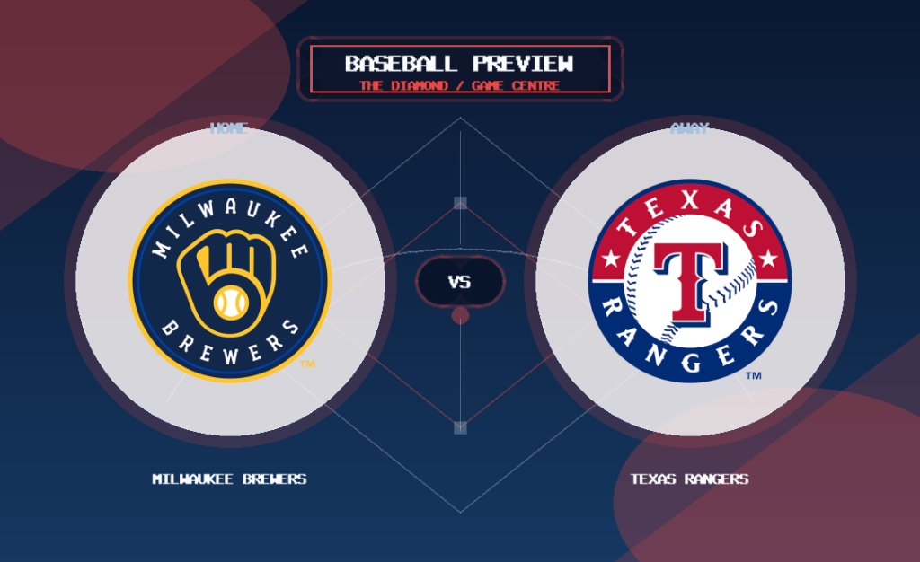 Milwaukee Brewers vs Texas Rangers team logo match preview graphic