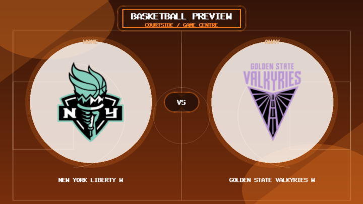 New York Liberty W vs Golden State Valkyries W team logo match preview graphic