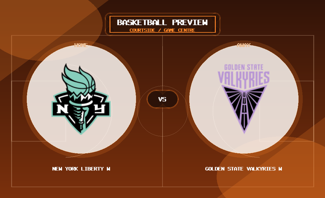 New York Liberty W vs Golden State Valkyries W team logo match preview graphic