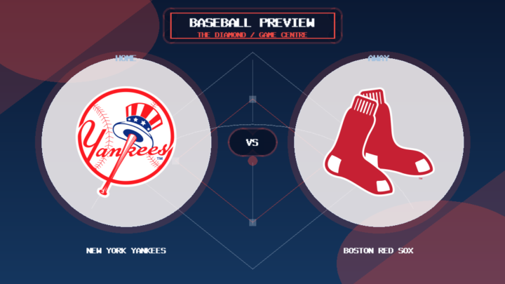 New York Yankees vs Boston Red Sox team logo match preview graphic