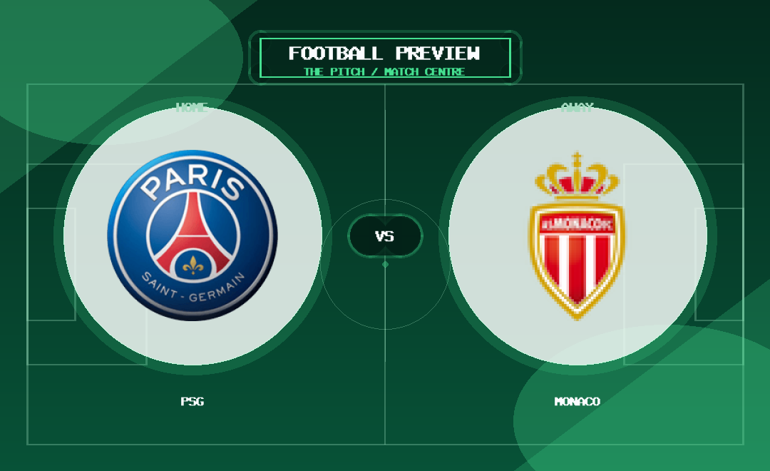 PSG vs Monaco club crest match preview graphic
