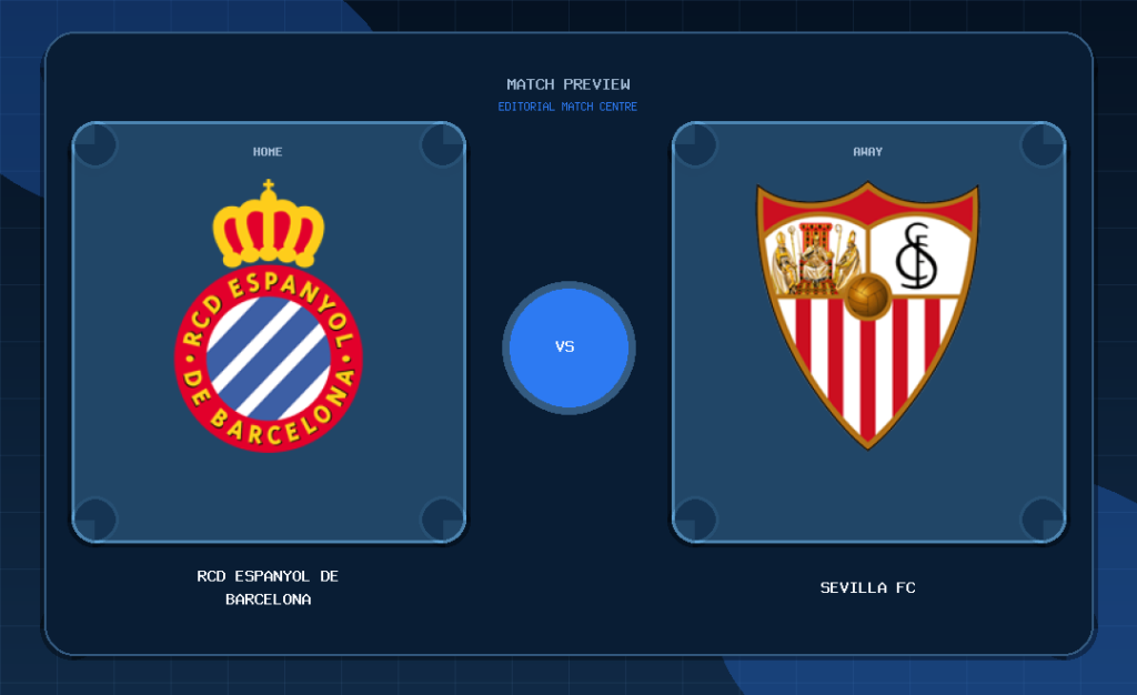 RCD Espanyol de Barcelona vs Sevilla FC club crest match preview graphic
