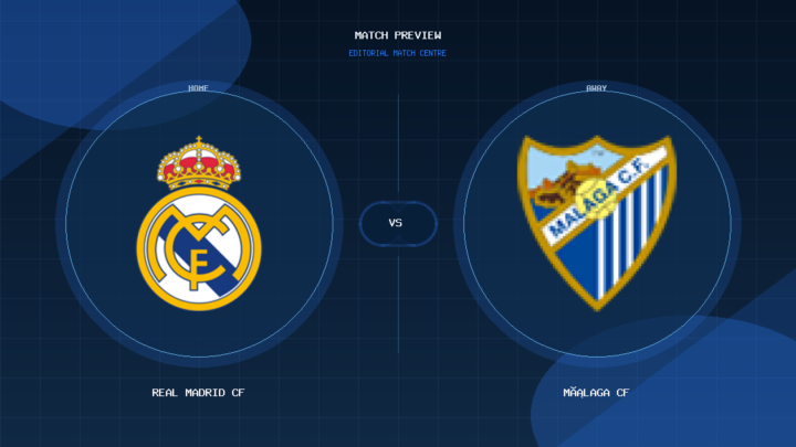 Real Madrid CF vs Málaga CF club crest match preview graphic