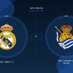 Real Madrid CF vs Real Sociedad de Fútbol club crest match preview graphic