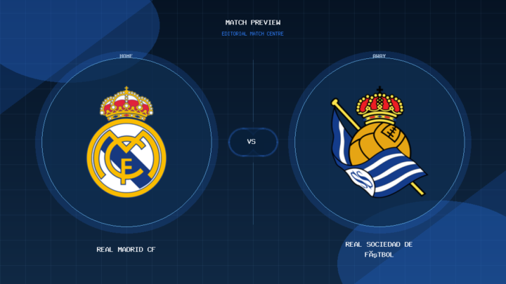 Real Madrid CF vs Real Sociedad de Fútbol club crest match preview graphic