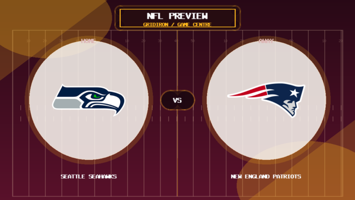 Seattle Seahawks vs New England Patriots team logo match preview graphic