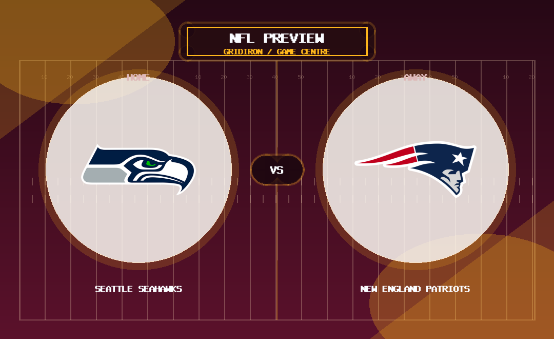 Seattle Seahawks vs New England Patriots team logo match preview graphic