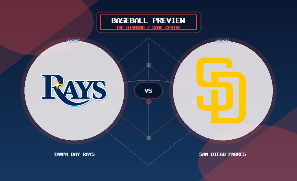 Tampa Bay Rays vs San Diego Padres team logo match preview graphic