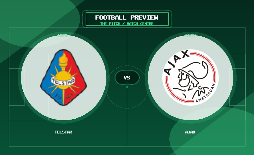 Telstar vs Ajax club crest match preview graphic