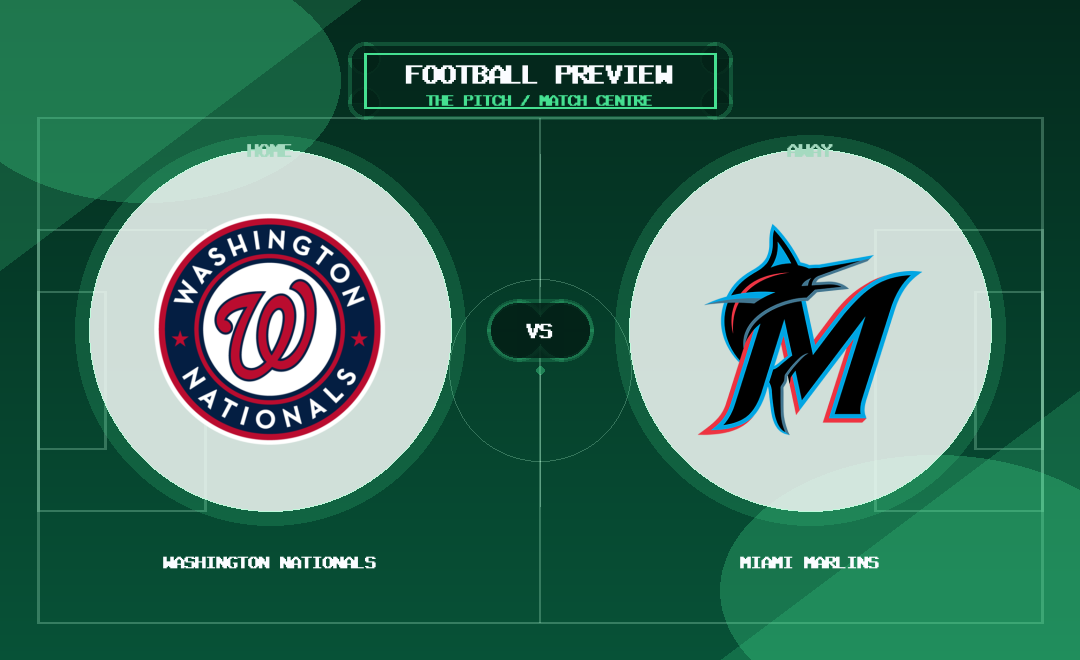Washington Nationals vs Miami Marlins team logo match preview graphic