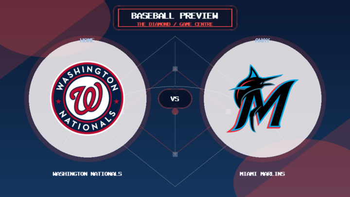 Washington Nationals vs Miami Marlins team logo match preview graphic