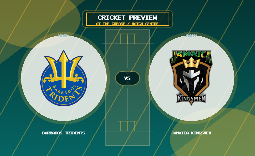 Barbados Tridents vs Jamaica Kingsmen team logo match preview graphic
