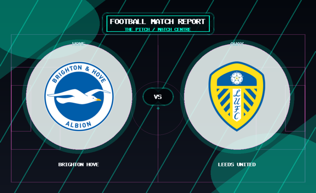 Brighton Hove vs Leeds United club crest match report graphic