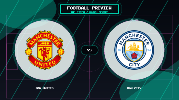 Man United vs Man City club crest match preview graphic