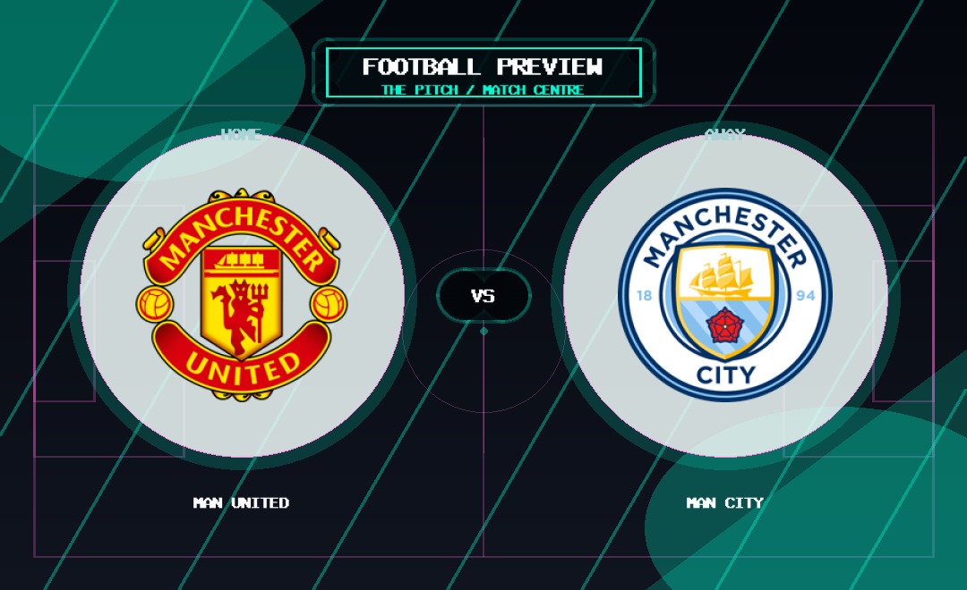Man United vs Man City club crest match preview graphic