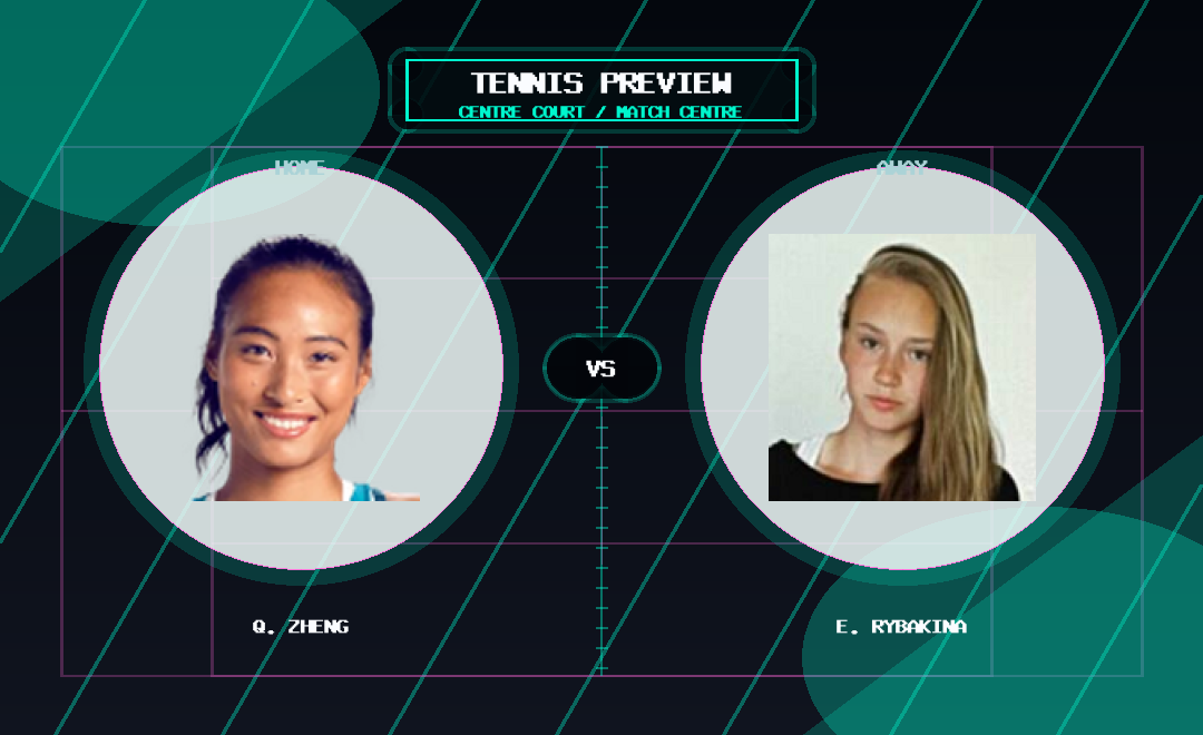 Q. Zheng vs E. Rybakina player profile image match preview graphic