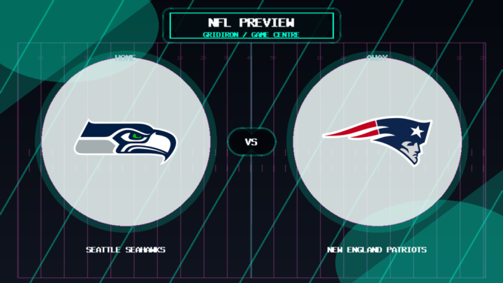 Seattle Seahawks vs New England Patriots team logo match preview graphic