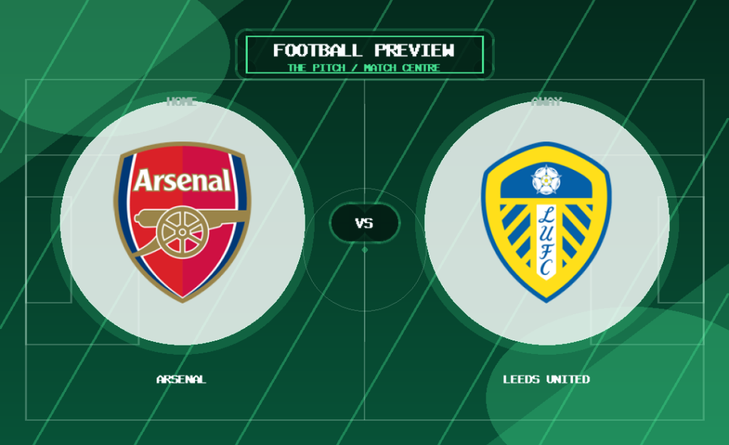 Arsenal vs Leeds United club crest match preview graphic