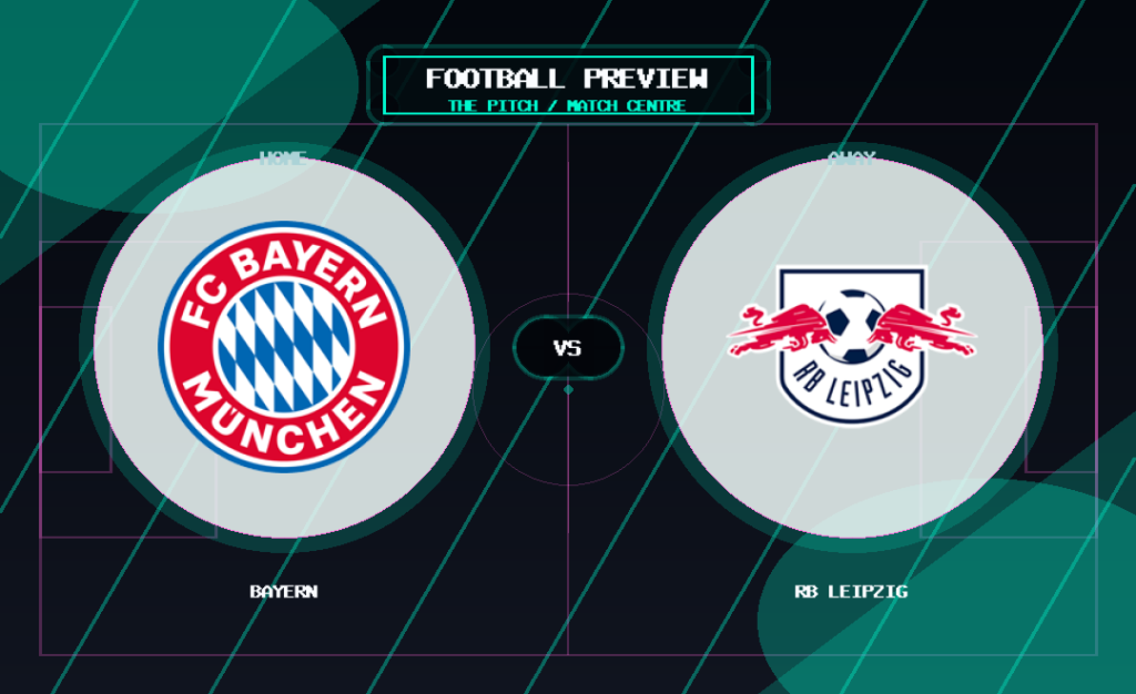 Bayern vs RB Leipzig club crest match preview graphic