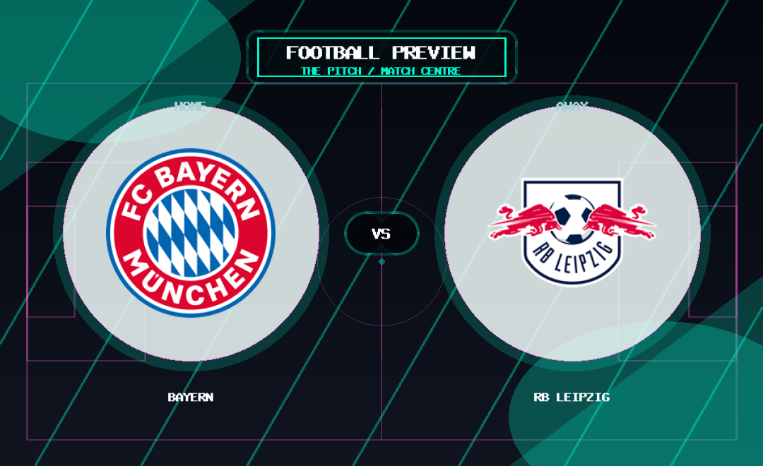Bayern vs RB Leipzig club crest match preview graphic