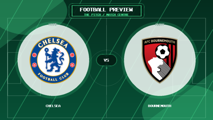 Chelsea vs Bournemouth club crest match preview graphic