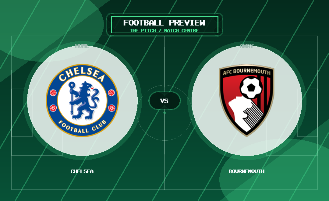 Chelsea vs Bournemouth club crest match preview graphic