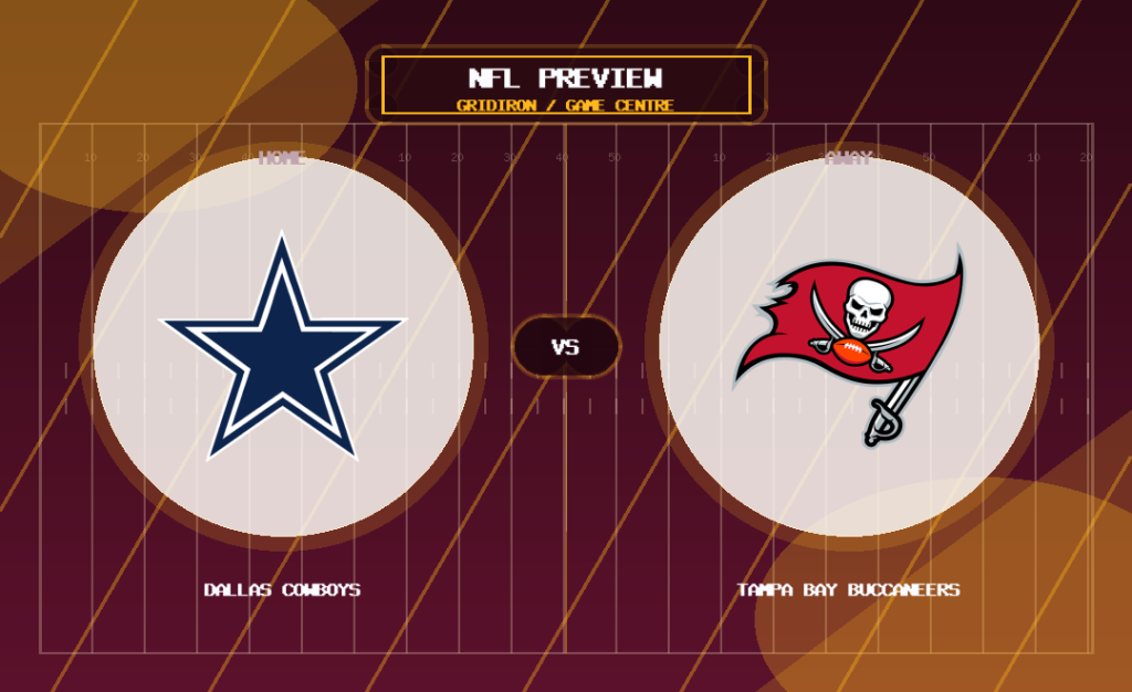 Dallas Cowboys vs Tampa Bay Buccaneers team logo match preview graphic
