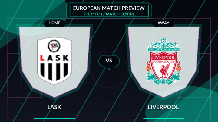 LASK vs Liverpool club crest match preview graphic