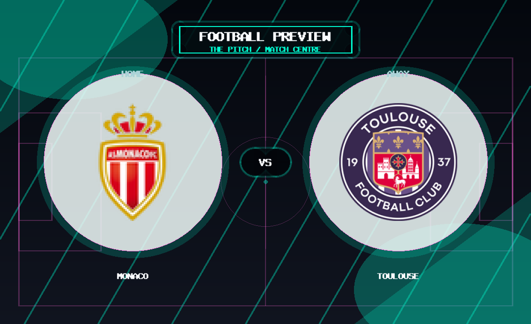 Monaco vs Toulouse club crest match preview graphic