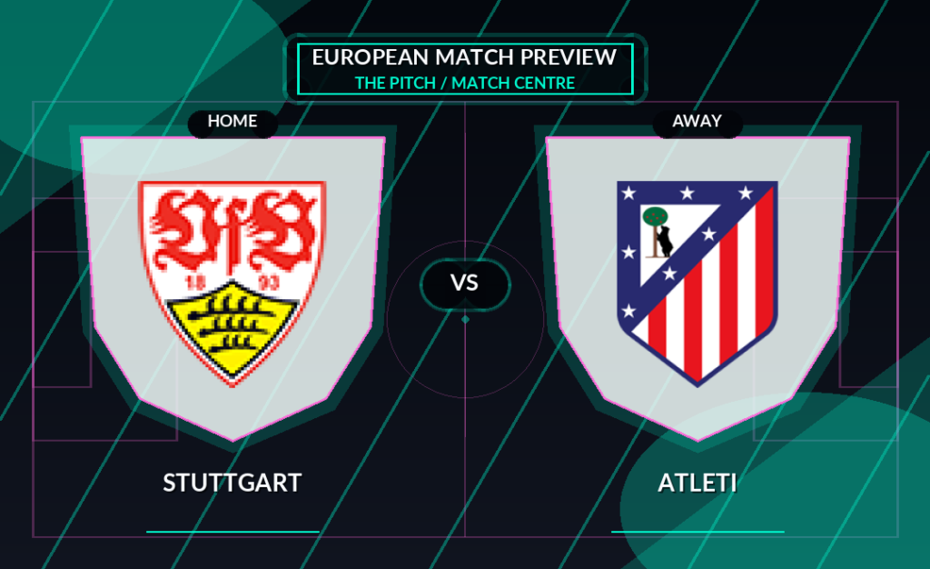 Stuttgart vs Atleti club crest match preview graphic
