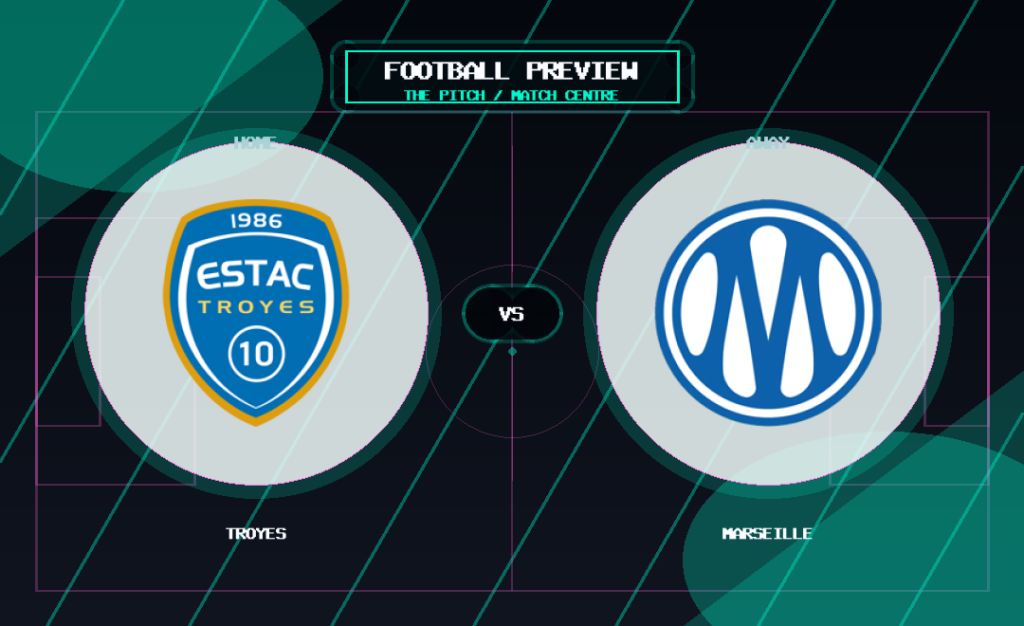 Troyes vs Marseille club crest match preview graphic